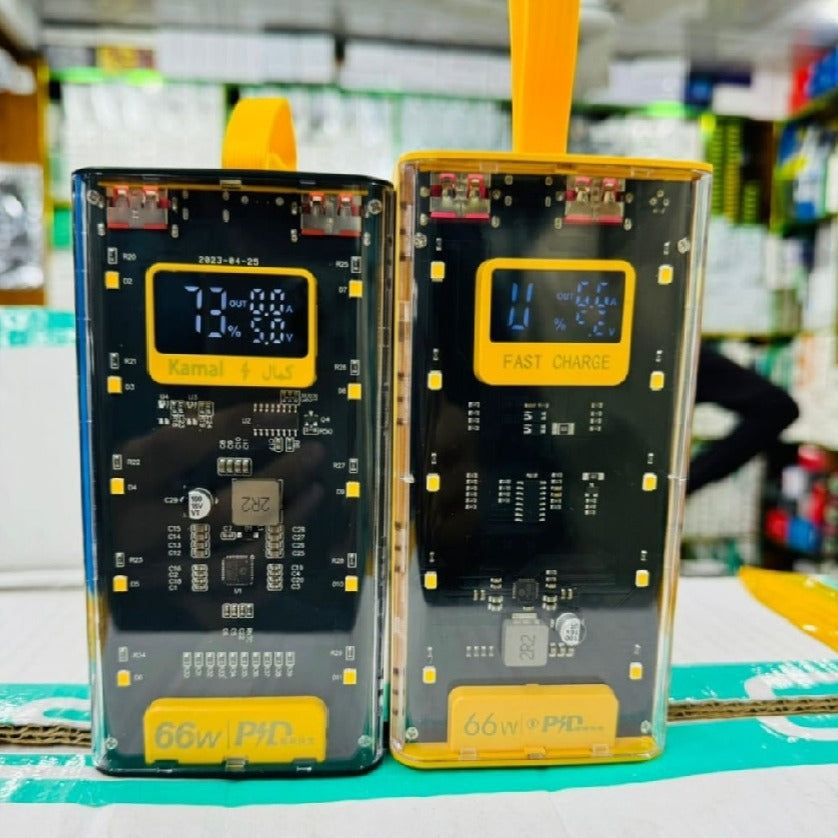 Transparent Power Bank With LED Light  Fast Charging Portable Power Bank With Dual USB Output And Smart Display (10000mah)