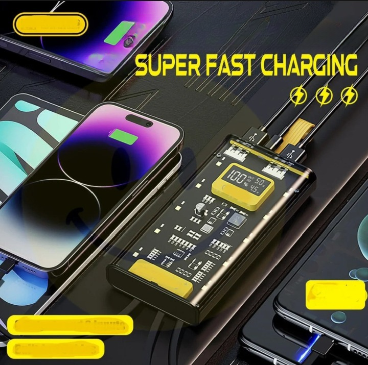 Transparent Power Bank With LED Light  Fast Charging Portable Power Bank With Dual USB Output And Smart Display (10000mah)