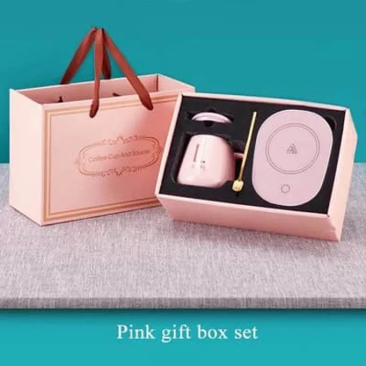 Portable Coffee Cup Warmer Heater Set Heat Heating Cup Pad Ceramics Mug Thermostatic Electric Coaster 55 Mug Mat Office Tea Coffee Milk Heater with Cup Spoon(Gift Box Package